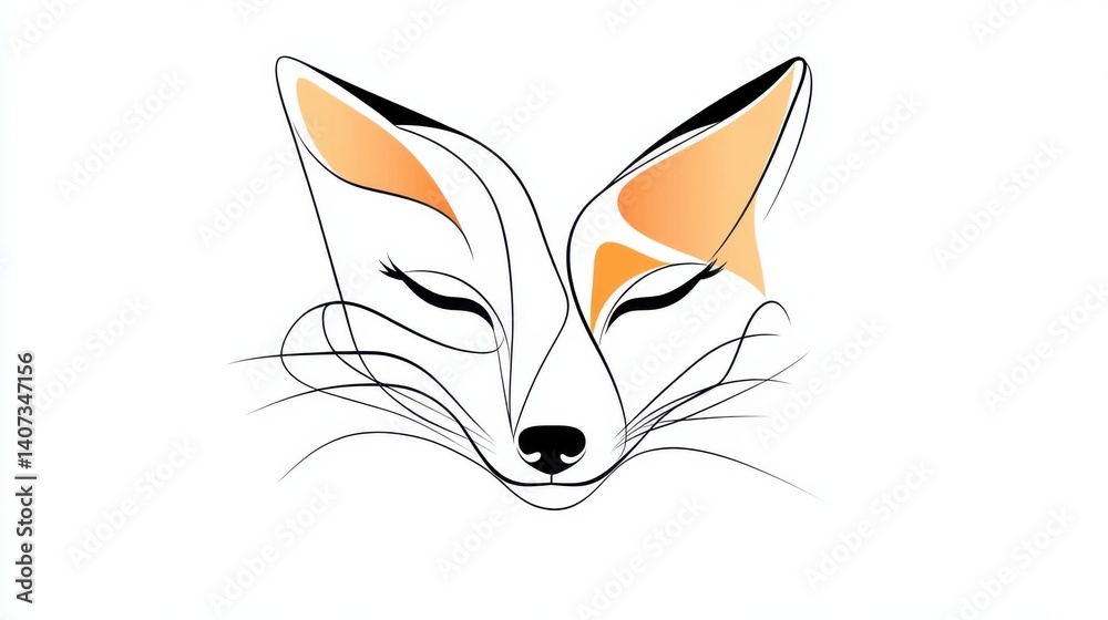 Fototapeta premium Minimalist line art illustration of sleeping fennec fox face