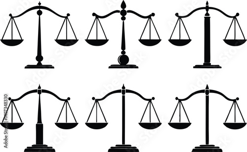 Scale of justice silhouette vector set, Law scale icon