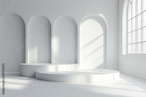 Wallpaper Mural Product Podium - White Oblong Podiums, White Background. 3D Illustration Torontodigital.ca