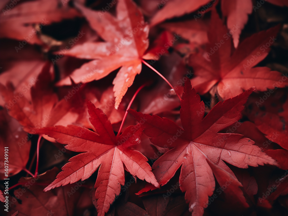 Red maple leaves changing from scarlet to maroon, capturing the essence of autumn Red maple leaves changing from scarlet to maroon, capturing the essence of autumn