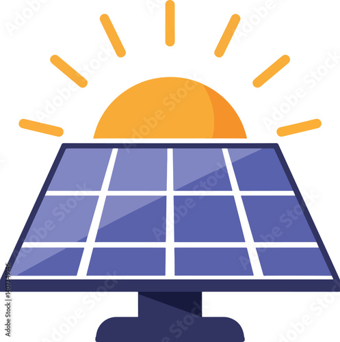 solar panel with rising sun eco icon in flat professional vector style