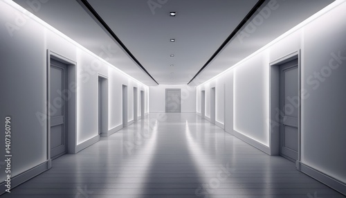 Bird s Eye Minimalist Hallway Recessed Lighting Guiding Through White Space 