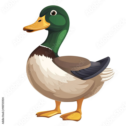 A cute cartoon mallard duck illustration a colorful bird standing on a black background photo