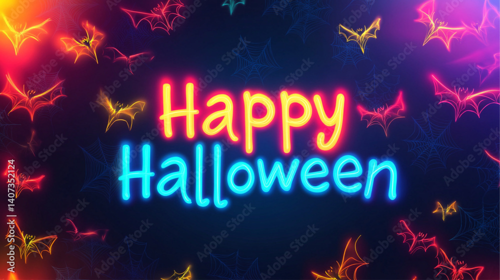 Fototapeta premium Happy Halloween text neon, gradient backgrounds