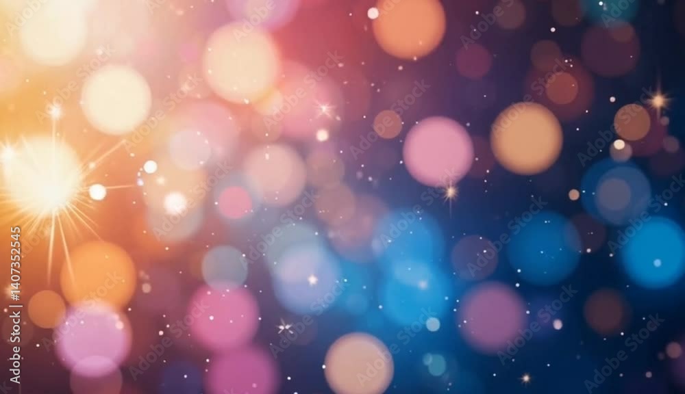 Abstract colorful blurred background. Sparkling light effects, bokeh, flash light and glitter particles. Beautiful minimalistic vector illustration. Clean design