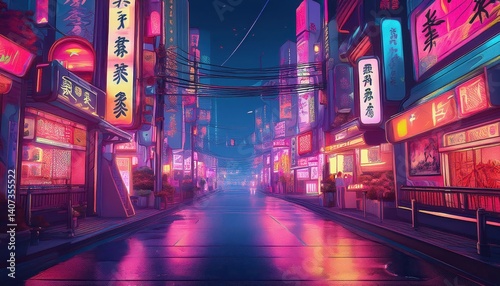 Vibrant Neon Nightscape Akihabara, Akiba, Tokyo, Japan A Dazzling Display of Billboards and Bold Colors at Dawning Twilight