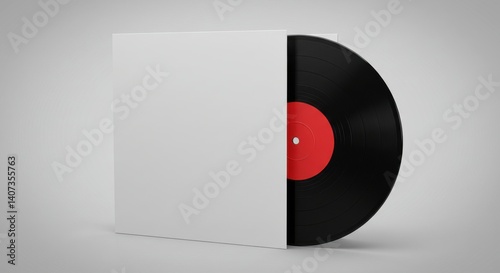 Free Download Black vinyl record partially in a plain white paper sleeve - GFXLoad