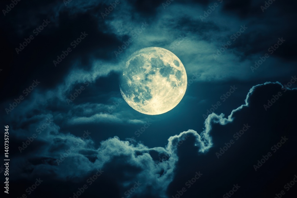 Full moon shining brightly in a dark cloudy night sky. Full moon shining brightly in a dark cloudy night sky.
