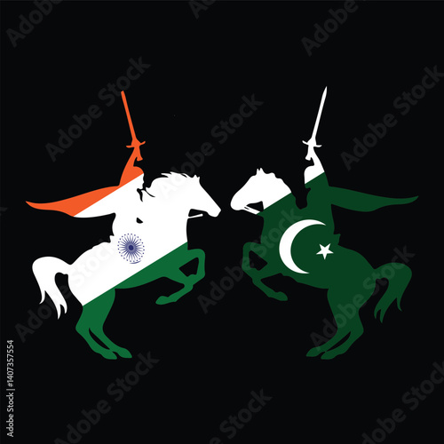 Pakistan Vs India. Cricket match knight Rider concept with creative illustration isolated on black background. EPS editable file. IND VS PAK 