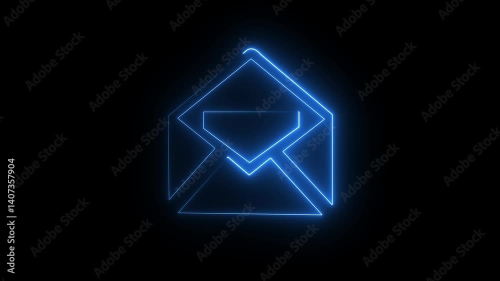 neon blue messaging app icon appearing and then receiving many notifications. Social media animation concept.