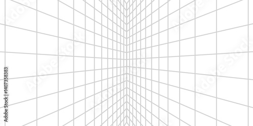 White background with gray perspective grid lines creating a square pattern. Template platform for technology, user interface, industry, science, blueprint, or infographic concept.