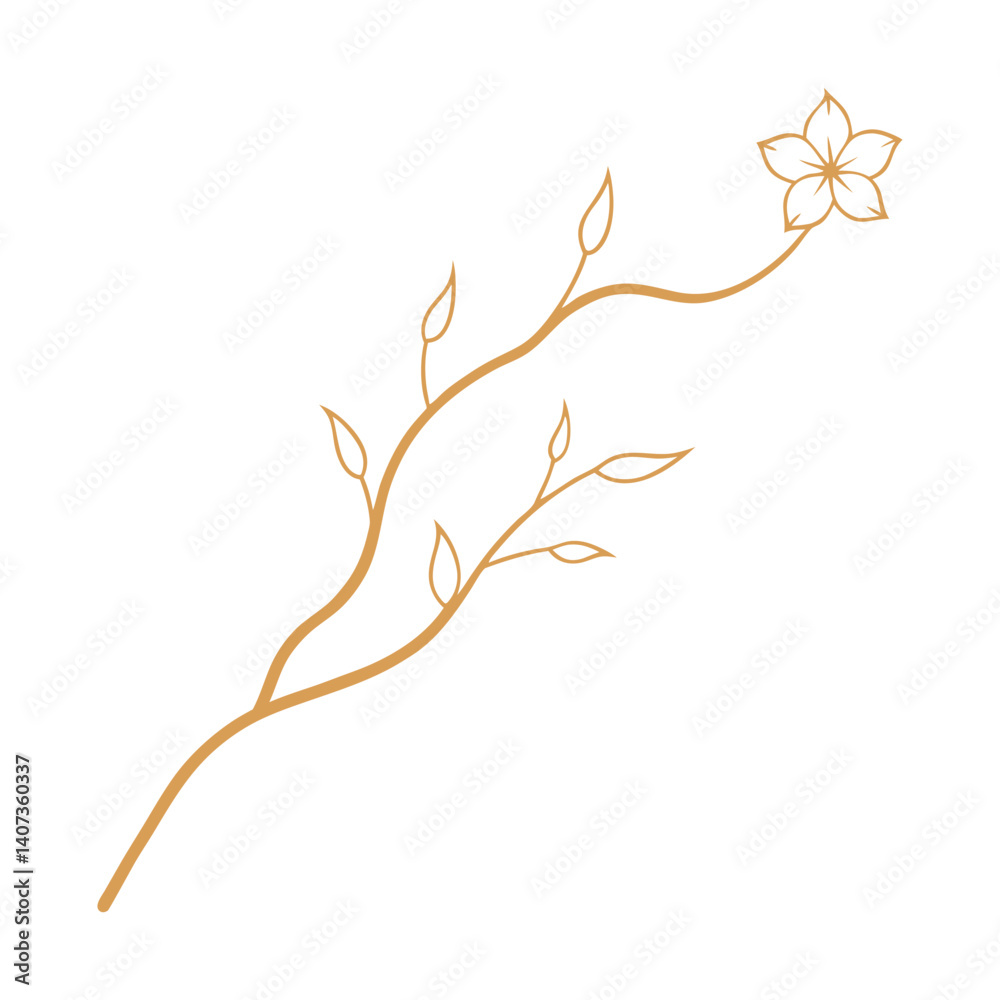 thin gold outline of a sakura branch  