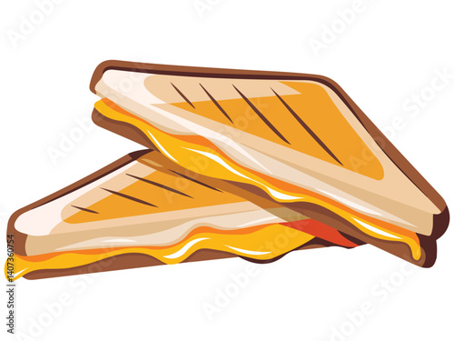 toasty bread with gooey cheese pull isolated vector illustration on white background