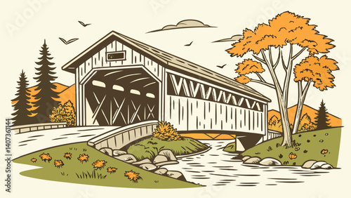 Unique design of a historic covered bridge in New England – Vermont
