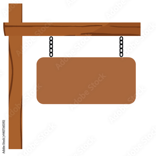 Simple wooden signboard illustration with a blank brown hanging sign perfect for shops cafes or ads. Rustic and minimal for creative uses in projects and web design.