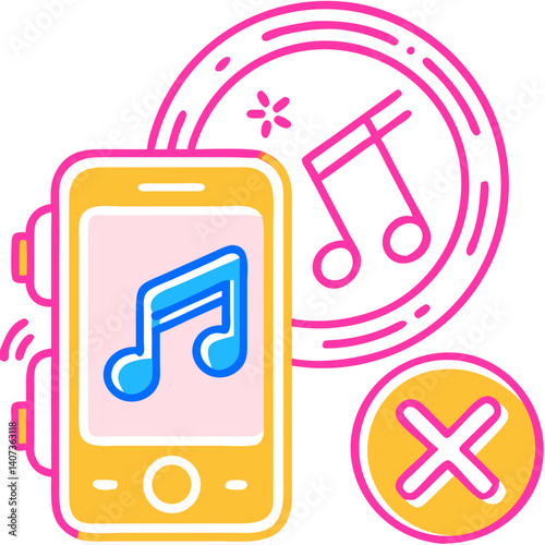 Music Icon with Phone and Cancellation Symbol. Transparent child icon for a mobile game or app  