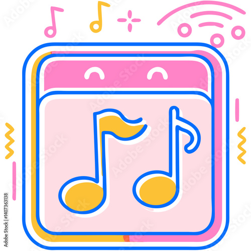 Children’s Music App Icon Featuring Bright Music Notes. Transparent child icon for a mobile game or app  