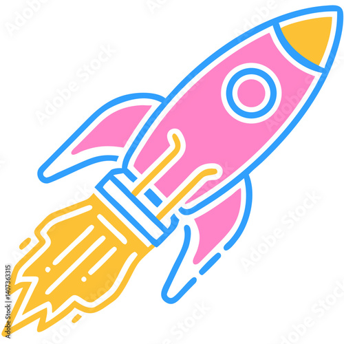 Cartoon rocket launching for mobile game app design. Transparent child icon for a mobile game or app  