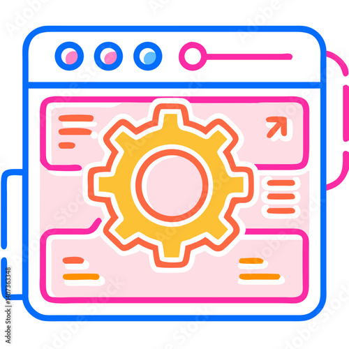 Colorful Gear Icon for Kids App Settings Interface. Transparent child icon for a mobile game or app  