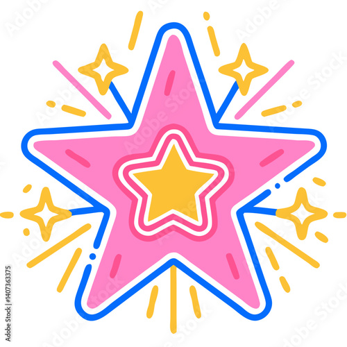 Colorful star icon with sparkling effects for mobile games. Transparent child icon for a mobile game or app  