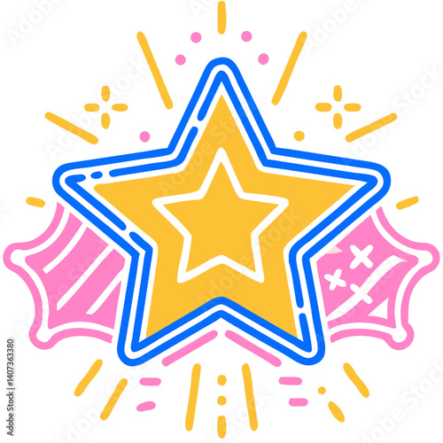 Colorful Star Icon with Vibrant Burst Design. Transparent child icon for a mobile game or app  