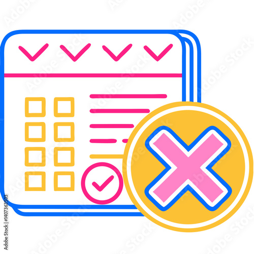 Calendar checklist with a cross mark indicating rejection   .Transparent child icon for a mobile game or app
