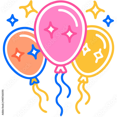 Clear background child character for mobile application: Colorful balloons with sparkles for mobile game design  