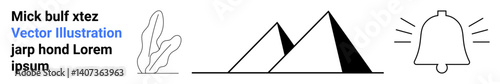 Abstract plant, triangle pyramids, and bell with alert lines combine simplicity and modernity. Ideal for business alert, notifications, architecture, simplicity, communication, nature simple landing