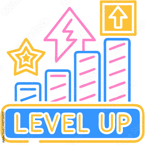 Transparent child icon for a mobile game, Level Up, colorful, playful style  