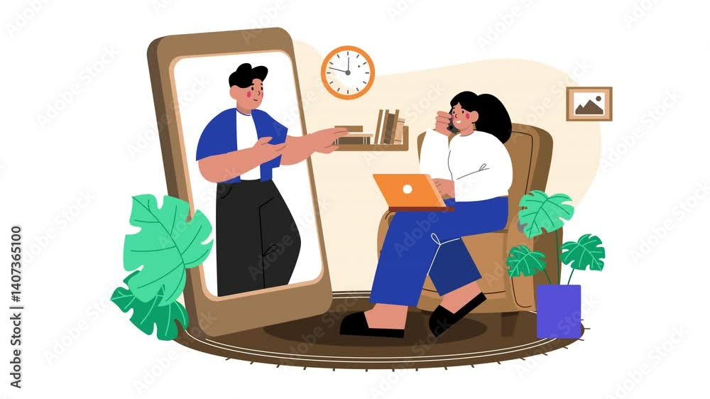 Freelancer Remote Meeting Animation Scene