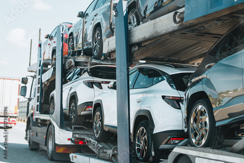 Luxury hybrid SUV transported on rural highway