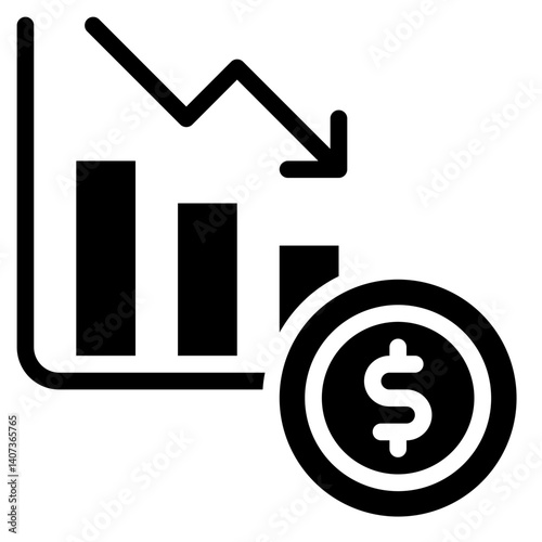  Down, Crisis, Graph, Financial, Business, Icon, Glyph style icon vector illustration, Suitable for website, mobile app, print, presentation, infographic and any other project.
