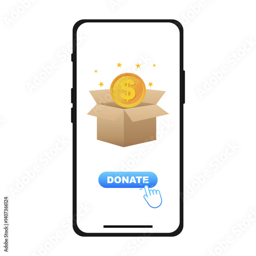 e-donation concept. make a donation online using mobile phone.charity. vector illustration