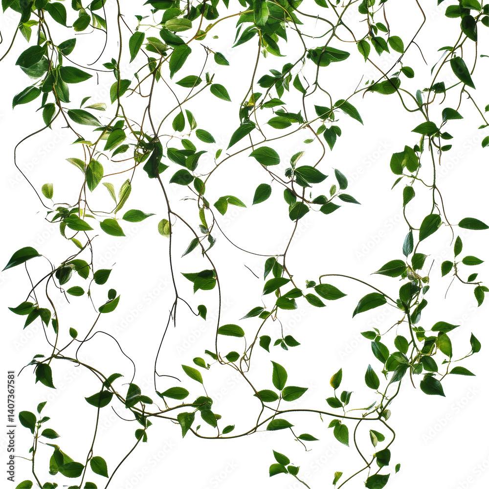 Obraz premium Messy jungle vines intricately cascading against a stark transparent background creating a striking visual contrast, Messy Jungle Vines on transparent background