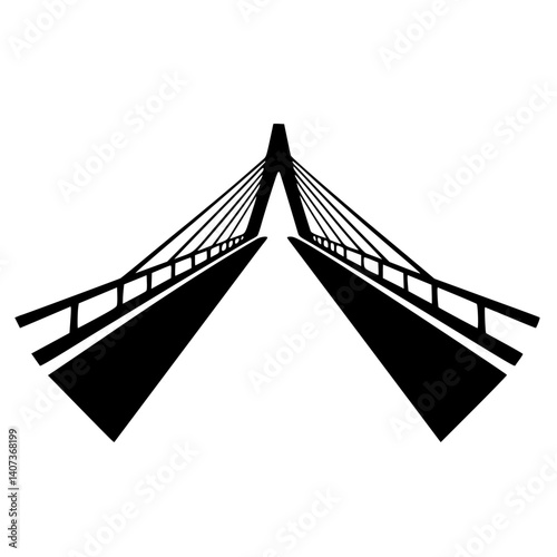 Minimalist Cable-Stayed Bridge Icon in Black & White
