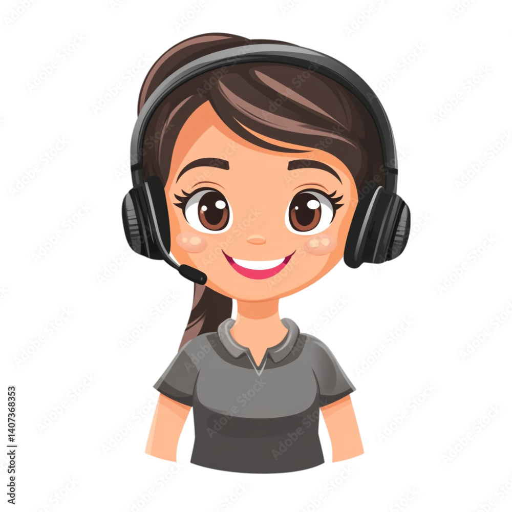Smiling girl wearing headset customer service support representative Smiling girl wearing headset customer service support representative