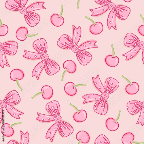 pink ribbon and cherry pattern design