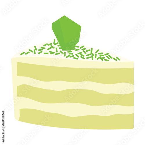 Piece of birthday Matcha tiramisu sponge cake isolated on white background