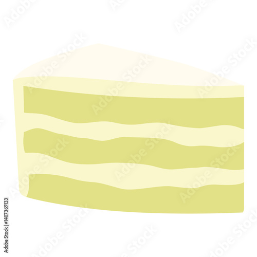 Piece of birthday Matcha tiramisu sponge cake isolated on white background