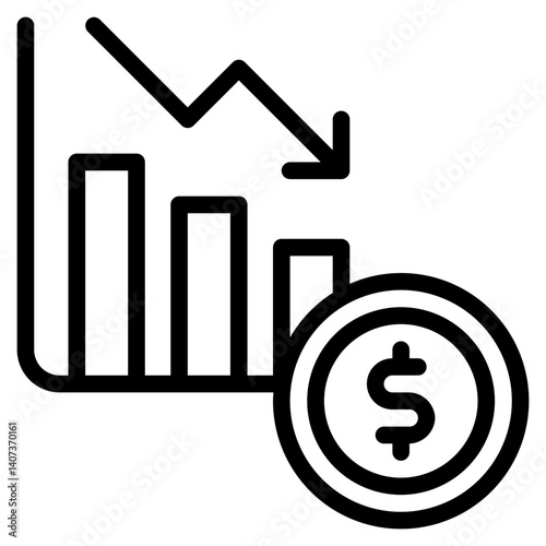  Down, Crisis, Graph, Financial, Business, Icon, Line style icon vector illustration, Suitable for website, mobile app, print, presentation, infographic and any other project.