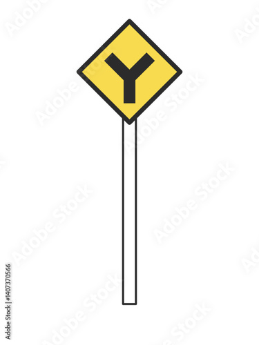 ポール付きのシンプル標識の単品イラスト　Y形道路交差点あり