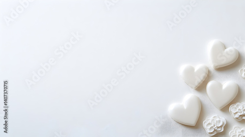 White heart-shaped decorations on a light background for romantic occasions and celebrations, love theme, wedding decor, Valentine's Day, sweet moments, love concept