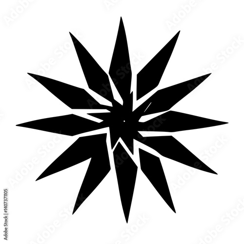 Black Geometric Starburst: Abstract Design Element on White