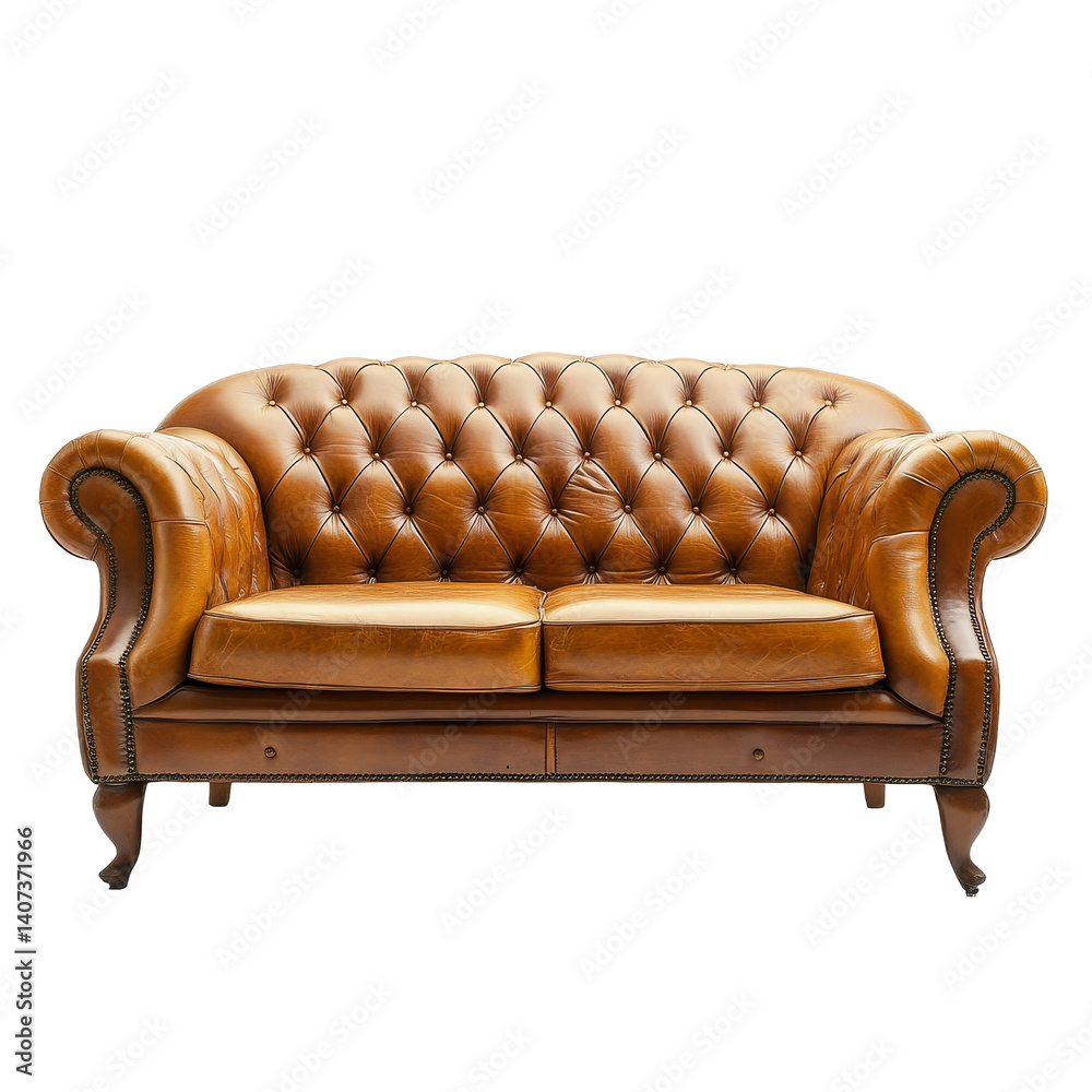 Elegant leather sofa with tufted design on a transparent background perfect for stylish living room decor, leather sofa on transparent background Elegant leather sofa with tufted design on a transparent background perfect for stylish living room decor, leather sofa on transparent background