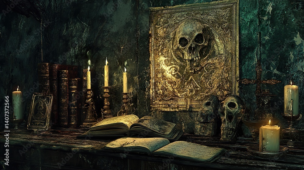 Obraz premium Dark Antique Books and Candles