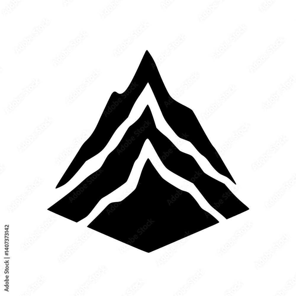 Abstract Mountain Logo, Bold Black and White Icon