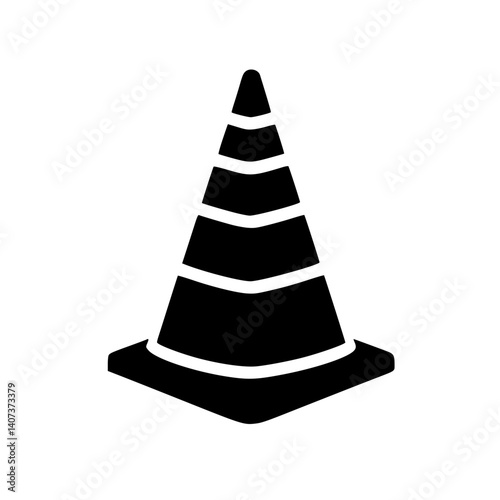 Minimalist Black Traffic Cone Illustration on White Background