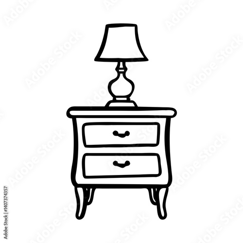 Nightstand icon with lamp, cozy bedroom decor concept