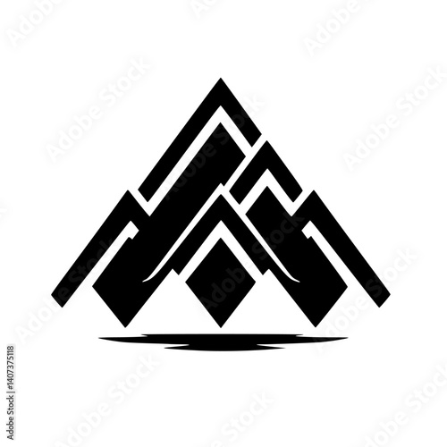 Geometric Mountain Landscape Logo, Black & White Minimalist Design
