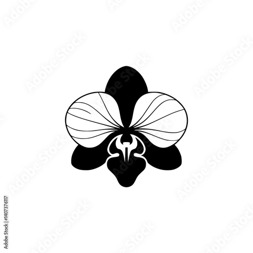 Elegant Black and White Orchid Illustration, Floral Logo Design